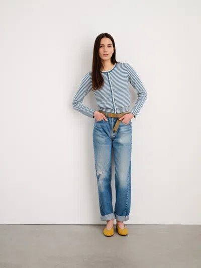 Alex Mill Albertina Striped Cotton Cardigan In French Blue/white