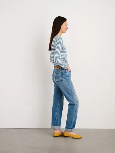Alex Mill Albertina Striped Cotton Cardigan In French Blue/white