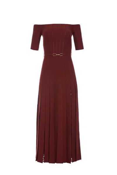 Gabriela Hearst Kurt Knit Pleated Maxi Dress In Burnt Sienna Merino Wool