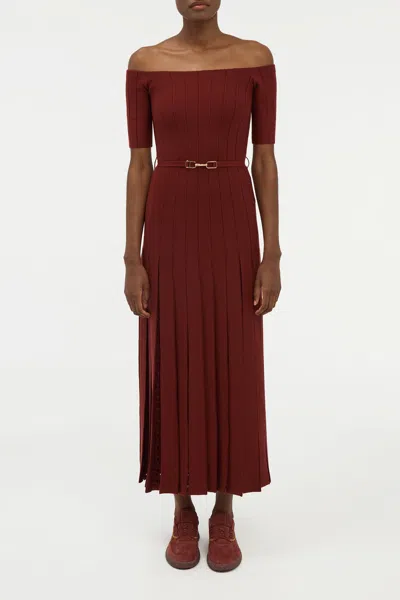 Gabriela Hearst Kurt Knit Pleated Maxi Dress In Burnt Sienna Merino Wool
