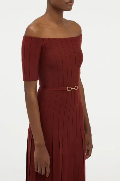 Gabriela Hearst Kurt Knit Pleated Maxi Dress In Burnt Sienna Merino Wool