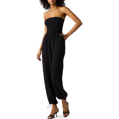 Steve Madden Echo Strapless Toggle Hem Cotton Blend Jumpsuit