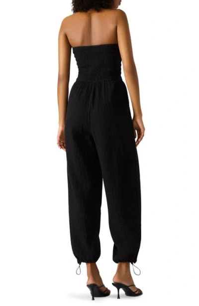 Steve Madden Echo Strapless Toggle Hem Cotton Blend Jumpsuit