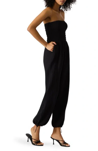 Steve Madden Echo Strapless Toggle Hem Cotton Blend Jumpsuit