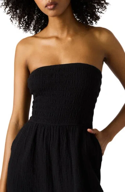 Steve Madden Echo Strapless Toggle Hem Cotton Blend Jumpsuit
