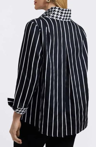 Foxcroft Agnes Stripe Three-quarter Sleeve Popover Top