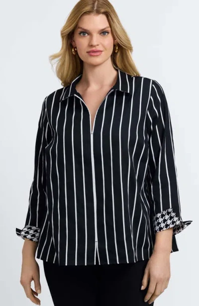Foxcroft Agnes Stripe Three-quarter Sleeve Popover Top