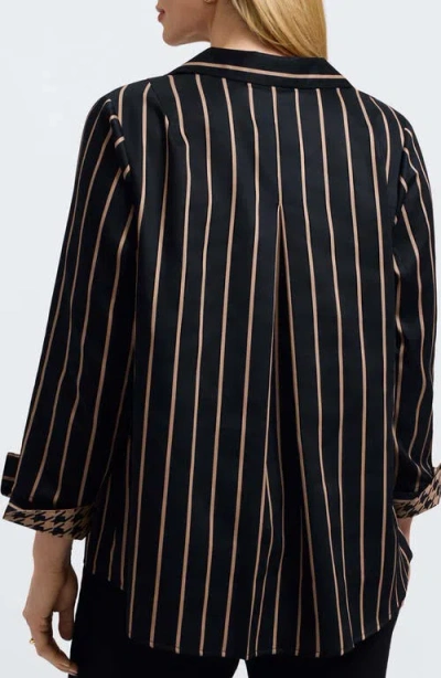 Foxcroft Agnes Stripe Three-quarter Sleeve Popover Top In Black