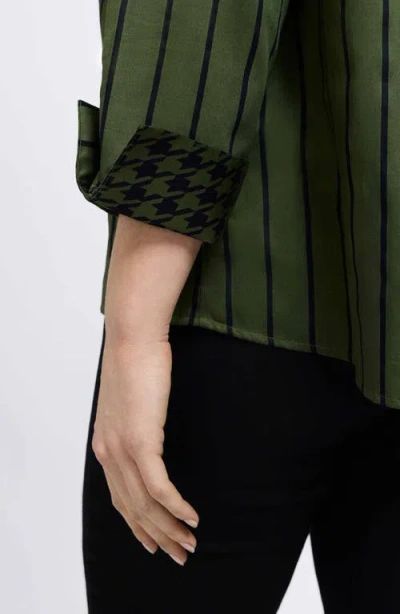 Foxcroft Agnes Stripe Three-quarter Sleeve Popover Top