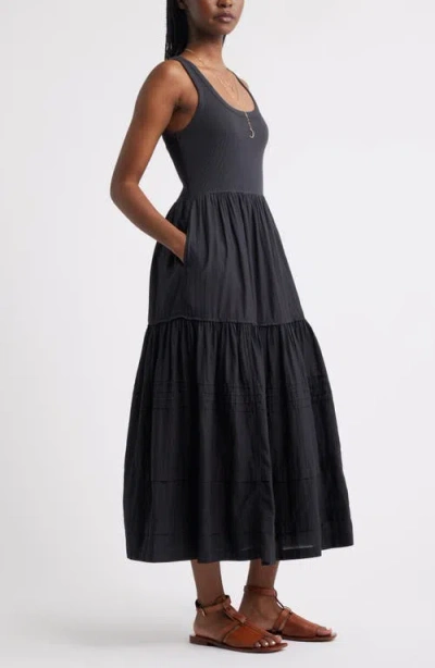 Treasure & Bond Scoop Neck Midi Dress In Black