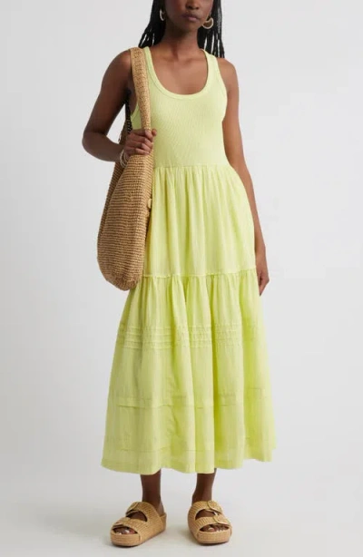 Treasure & Bond Mixed Media Cotton Blend Maxi Dress In Green