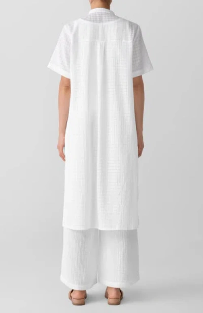 Eileen Fisher Longline Organic Cotton Blend Button-up Shirt In White