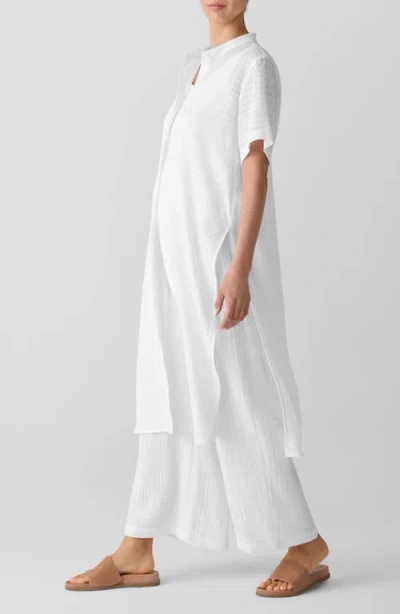Eileen Fisher Longline Organic Cotton Blend Button-up Shirt In White