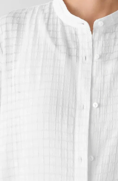 Eileen Fisher Longline Organic Cotton Blend Button-up Shirt In White
