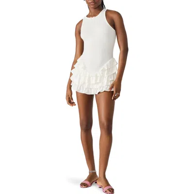 Steve Madden Clea Racerback Ruffle Detail Cotton Blend Minidress In White
