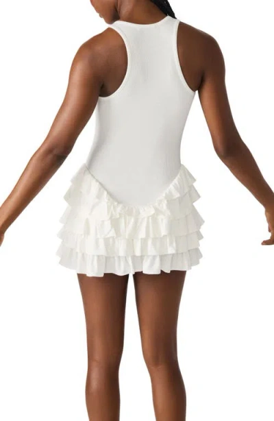 Steve Madden Clea Racerback Ruffle Detail Cotton Blend Minidress In White