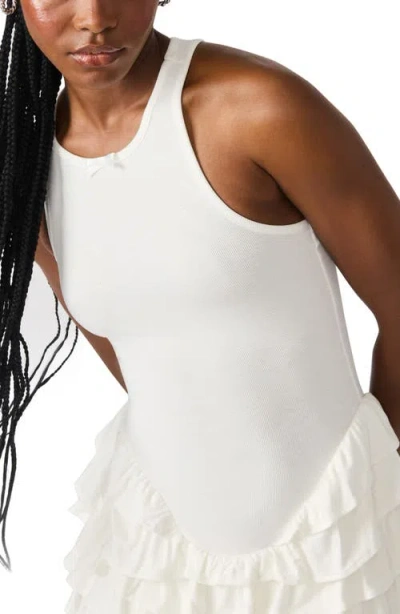 Steve Madden Clea Racerback Ruffle Detail Cotton Blend Minidress In White