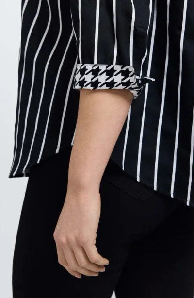 Foxcroft Margie Stripe Three-quarter Sleeve Button-up Shirt In Black