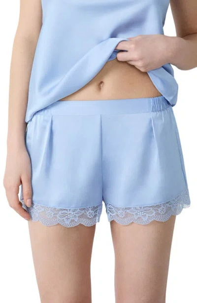 Etam Desire Lace Trim Satin Tap Shorts In Blue