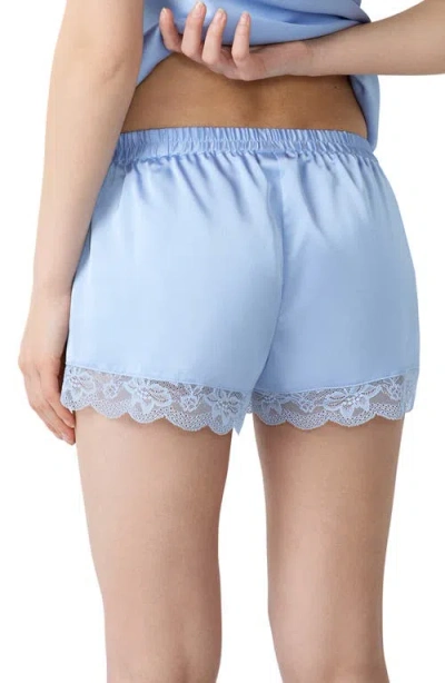 Etam Desire Lace Trim Satin Tap Shorts In Blue
