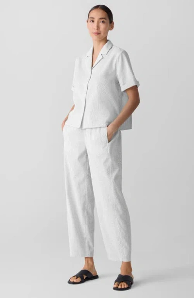 Eileen Fisher Check Organic Cotton Seersucker Button-up Shirt In White