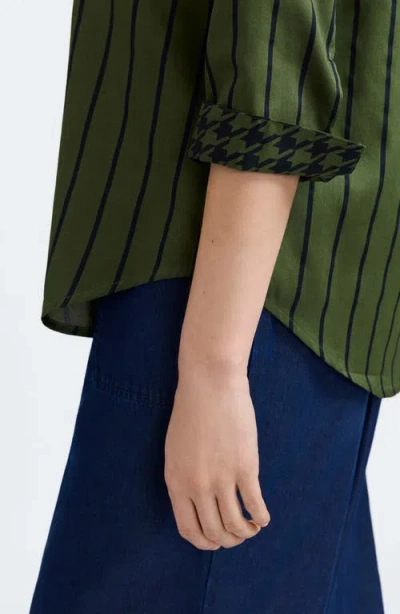 Foxcroft Margie Stripe Three-quarter Sleeve Button-up Shirt In Green