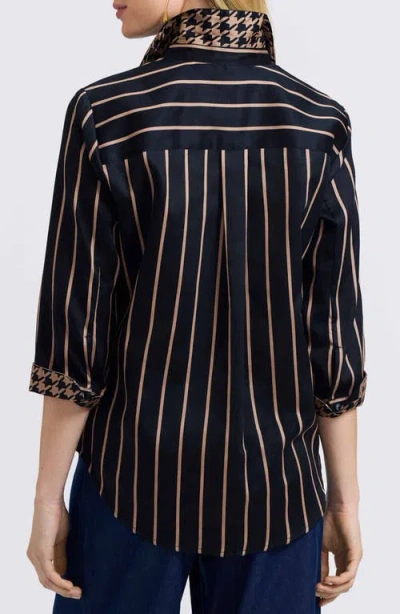Foxcroft Margie Stripe Three-quarter Sleeve Button-up Shirt In Blue