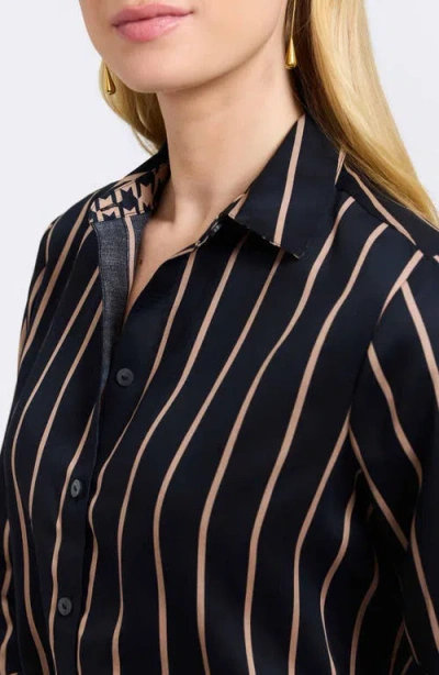 Foxcroft Margie Stripe Three-quarter Sleeve Button-up Shirt In Blue