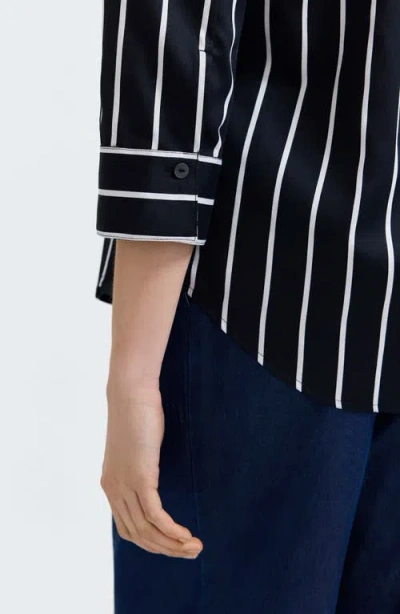 Foxcroft Margie Stripe Three-quarter Sleeve Button-up Shirt In Black
