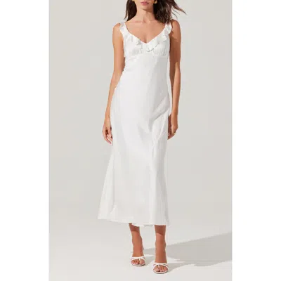 Astr The Label Zoie Ruffle Neck Satin Slipdress In White