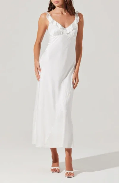 Astr The Label Zoie Ruffle Neck Satin Slipdress In White