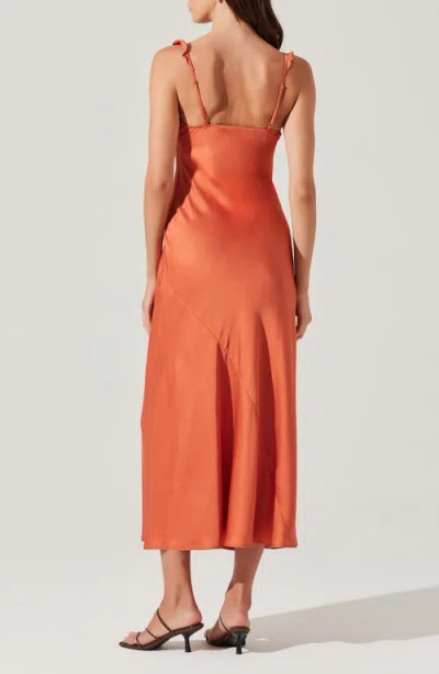 Astr The Label Zoie Ruffle Neck Satin Slipdress In Orange