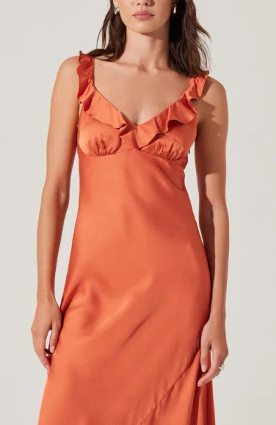 Astr The Label Zoie Ruffle Neck Satin Slipdress In Orange