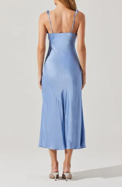 Astr The Label Zoie Ruffle Neck Satin Slipdress In Blue