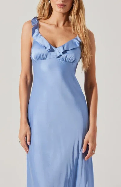 Astr The Label Zoie Ruffle Neck Satin Slipdress In Blue