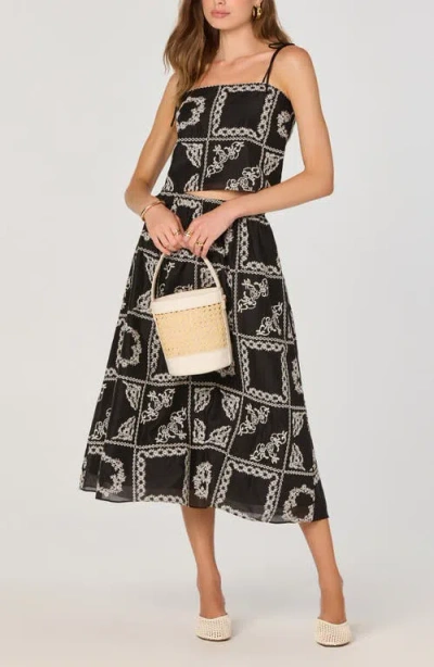 Astr The Label Mosaic Embroidery Midi Skirt