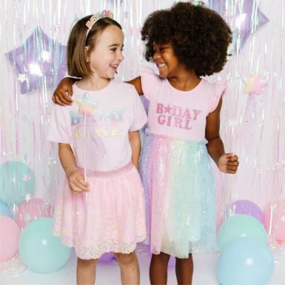 Sweet Wink Girls' Pastel Rainbow Bday Girl Patch Short Sleeve T-shirt - Little Kid, Big Kid In Pink