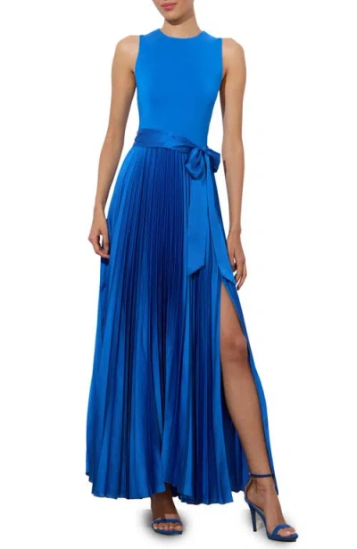 Alice And Olivia Chara Sleeveless Pleated Maxi Dress In Blue