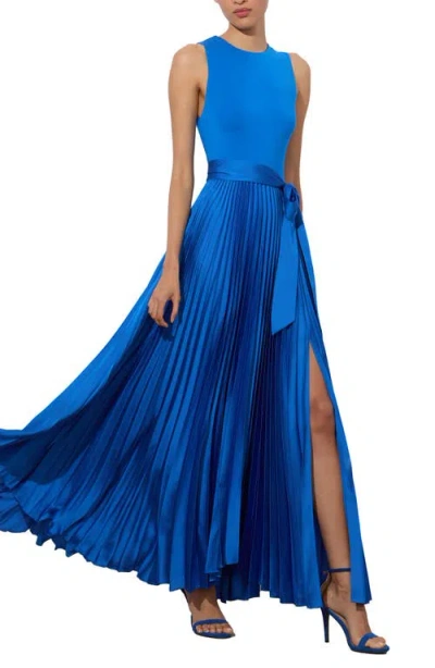 Alice And Olivia Chara Sleeveless Pleated Maxi Dress In Blue