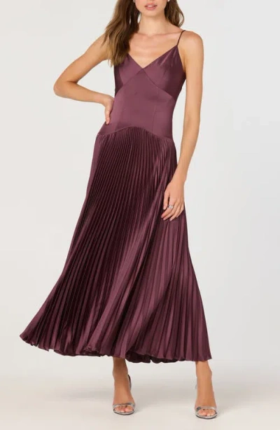 Astr The Label Pleated Drop Waist Dress In Purple
