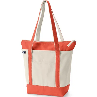 Lands' End Zip Top Long Handle Canvas Tote Bag