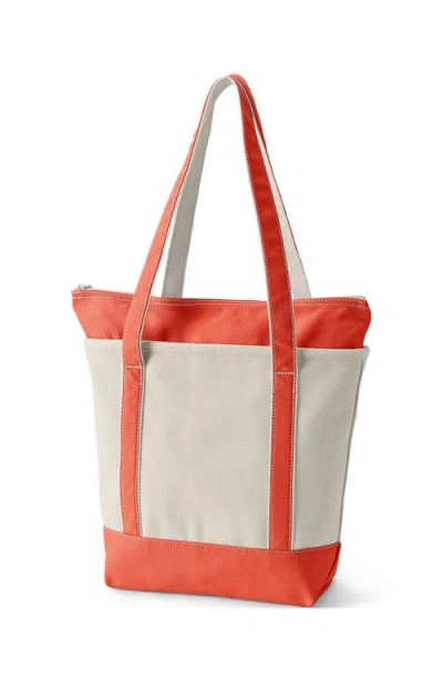 Lands' End Zip Top Long Handle Canvas Tote Bag