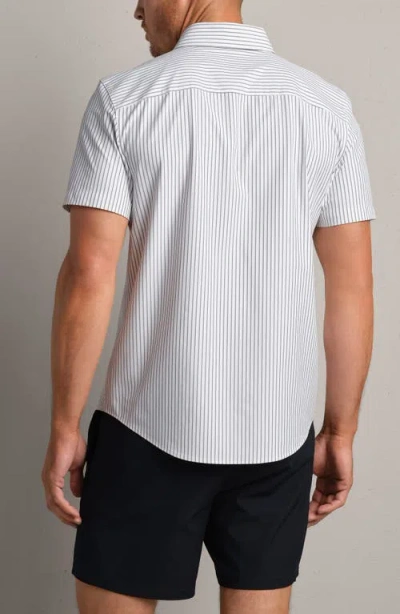 Rhone State Of Mind Stripe Performance Short Sleeve Button-up Shirt In Gray