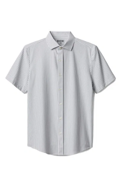 Rhone State Of Mind Stripe Performance Short Sleeve Button-up Shirt In Gray