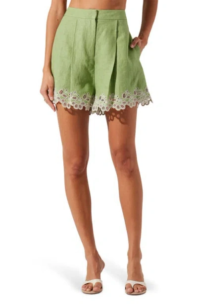 Astr The Label Kiya Eyelet Hem Linen Shorts