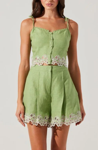 Astr The Label Kiya Eyelet Hem Linen Shorts