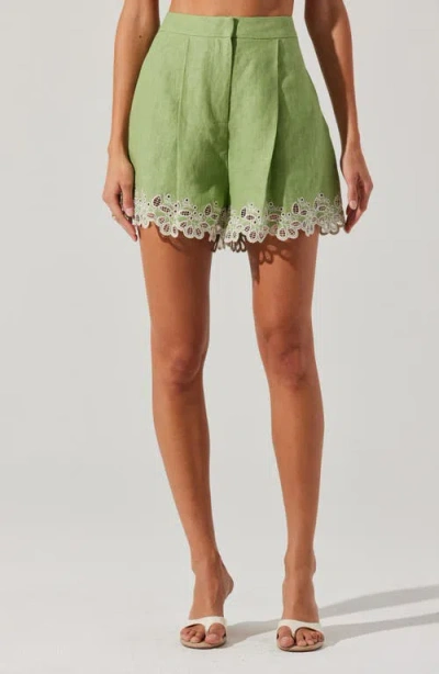 Astr The Label Kiya Eyelet Hem Linen Shorts