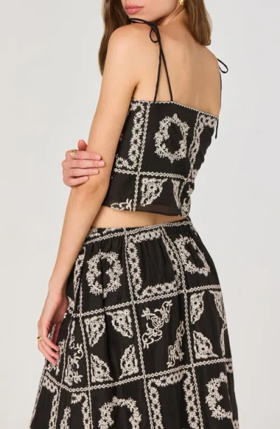 Astr The Label Tie Strap Mosaic Embroidery Crop Top In Multi
