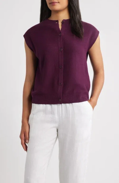 Eileen Fisher Cap Sleeve Organic Linen & Organic Cotton Sweater In Purple