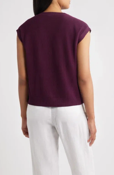 Eileen Fisher Cap Sleeve Organic Linen & Organic Cotton Sweater In Purple